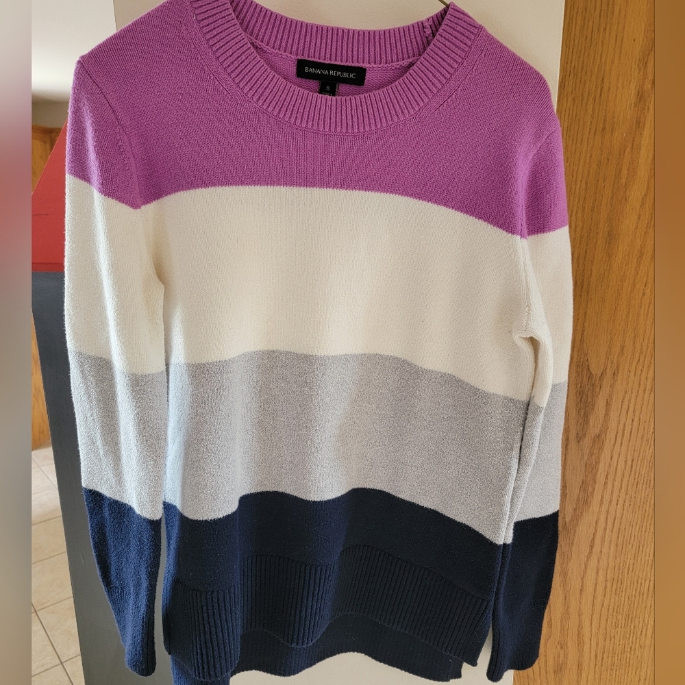 Colorblock Sweater in Purple, Cream, and Navy